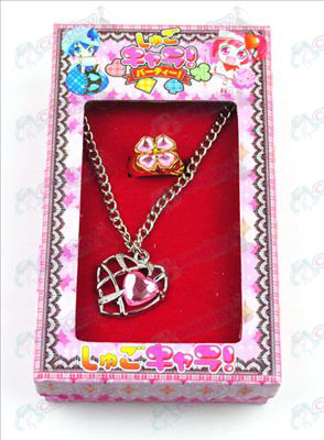 Shugo_Chara! Tillbehör hjärtformade halsband + ring (Pink)