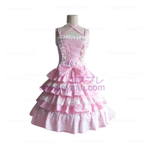 Bedövning Differentierad rufsar rosa klänning Lolita Cosplay Kostym
