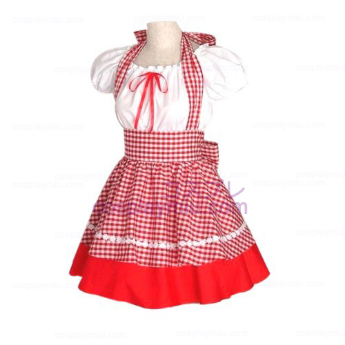 Gullig röd pläd Maid Cosplay Lolita Cosplay Kostym