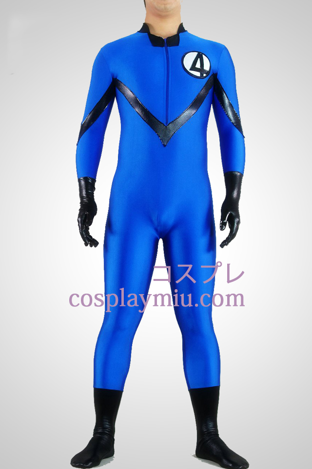 Blue Lycra Spandex och metallskimrande Unisex Superhero Zentai