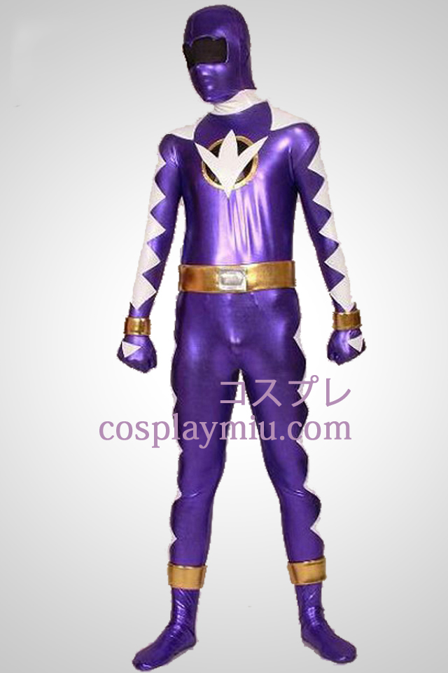Dino åska Lila Ranger Lycra och metallskimrande Zentai Suit
