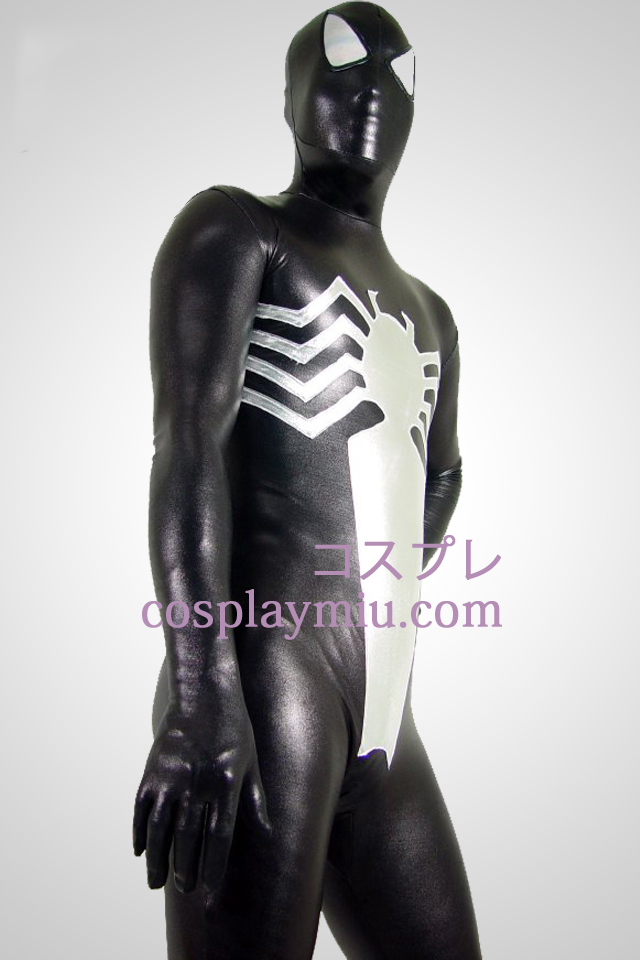 Svart och silver Spiderman metallskimrande Superhjälte Zentai Suit