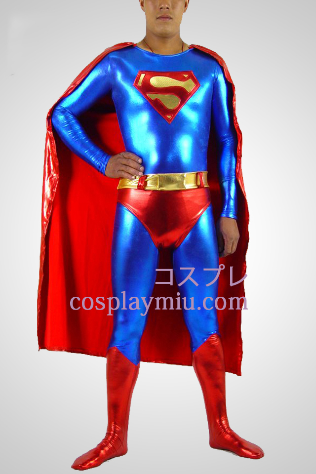 Blått och rött Superman metallskimrande Superhjälte Catsuit