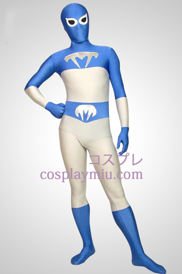 Vitt och blått Lycra Full Body Superhjälte Zentai Suit