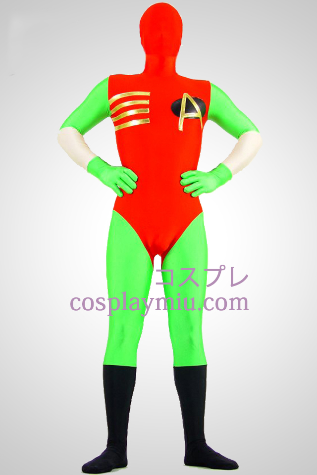Grön och röd Lycra Spandex Zentai Suit
