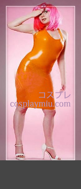 Orange Ärmlös Kvinna Latex Dress