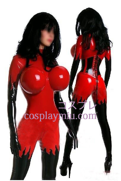 Sexig röd och svart Kvinna Latex Catsuit med uppblåsbar Bust