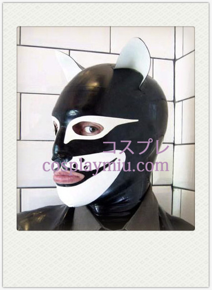 Svartvit hundliknande SM Latex Mask med öppna ögon och mun