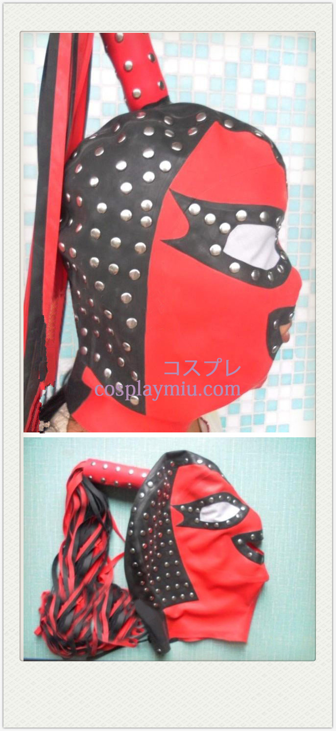 Rött svart och Nail-Shaped SM Latex Mask med hästsvans