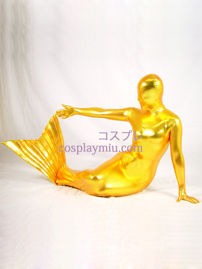 Golden metallskimrande Mermaid Zentai Suit