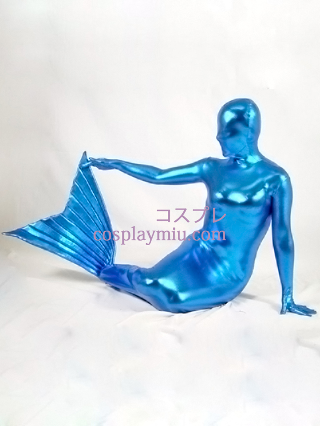 Blå metallskimrande Mermaid Zentai Suit
