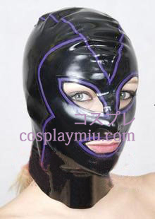 Shiny Black Kvinna Cosplay Fodrad Latex Mask med öppna ögon och mun