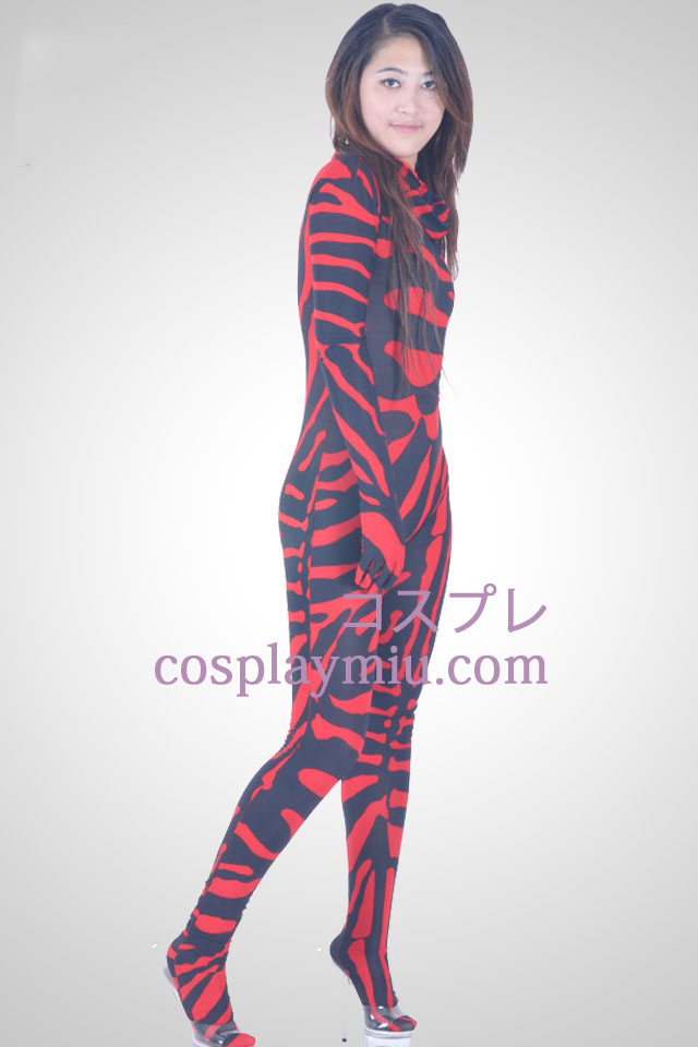 Rött och svart Unisex Lycra Spandex Zentai Suit