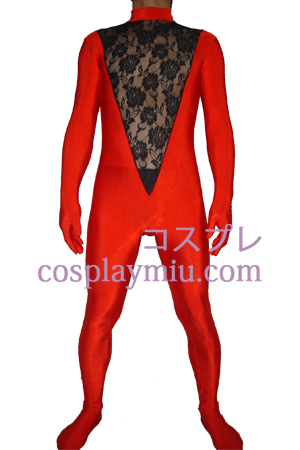 Röd svart Lycra Lace Zentai Suit