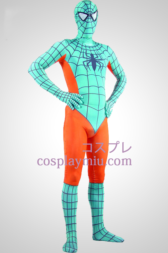 Ljus Grön och orange Lycra Spandex Spiderman Zentai Suit