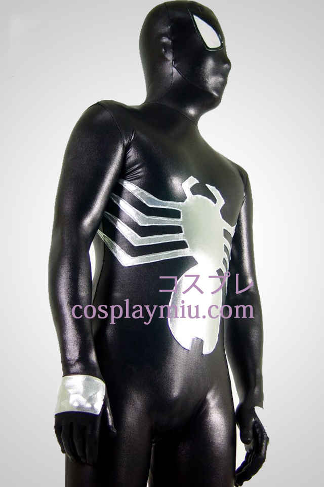 Svart och silver metallskimrande Spiderman Superhero Zentai