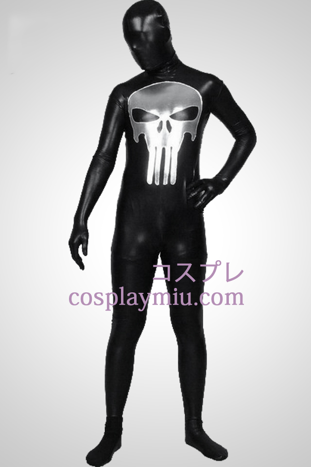 Svart metallskimrande Punisher mönster Zentai Suit