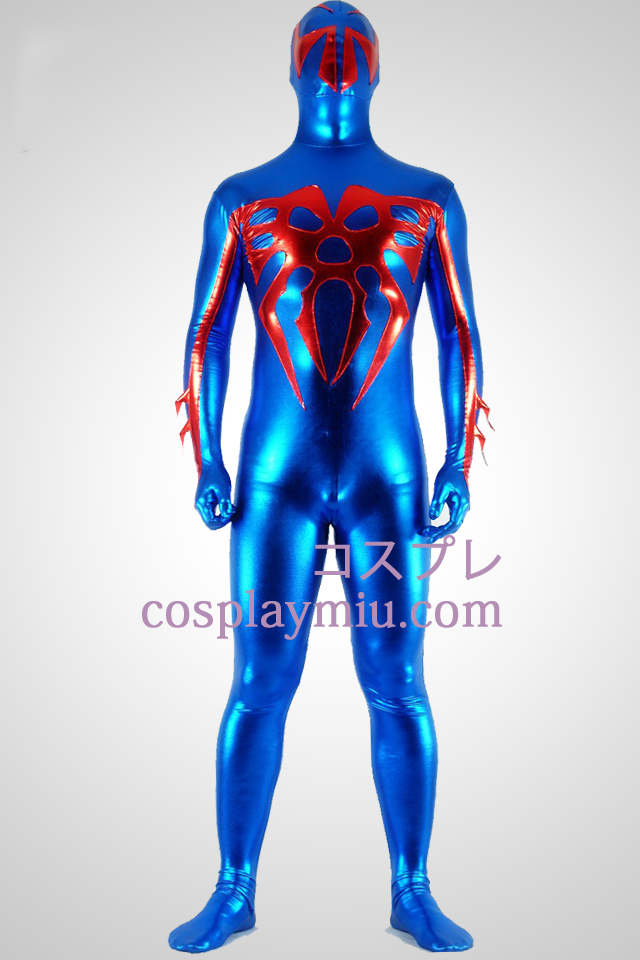 Shiny Metallic Blue och Red Spider Superhjälte Zentai Suit