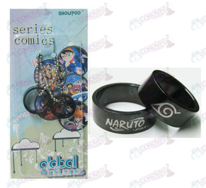 Naruto Konoha-kort installerat svarta ringar stål par