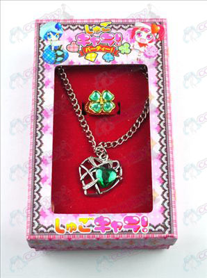 Shugo_Chara! Tillbehör hjärtformade halsband + ring (grön)
