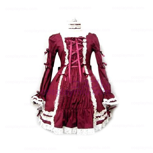 Elegant Burgundy långärmad klänning Lolita Cosplay Kostym
