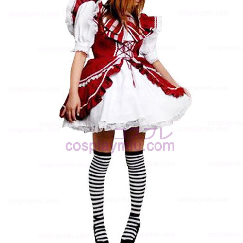 Red And White Lace trimmad Lolita Cosplay Klänning