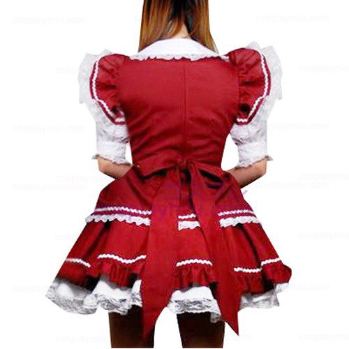 Red And White Lace trimmad Lolita Cosplay Klänning