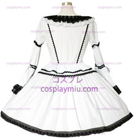 Black And White Lace Trimmad Gothic Lolita Cosplay Klänning