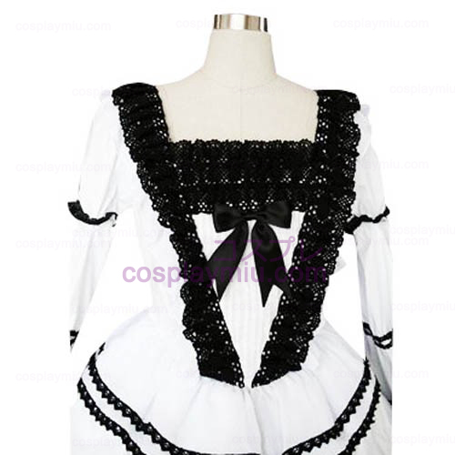 Black And White Lace Trimmad Gothic Lolita Cosplay Klänning