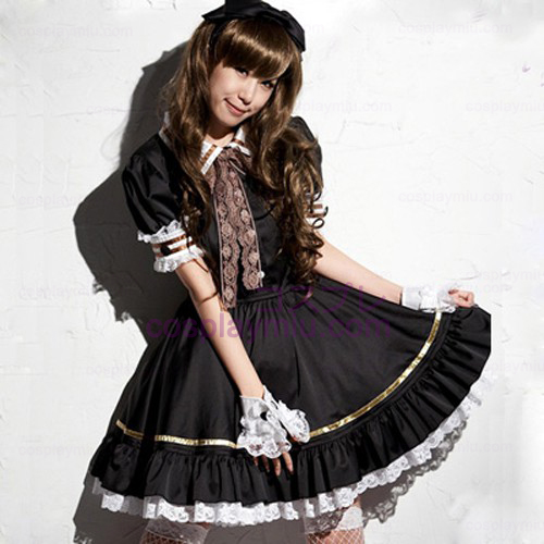 Svart Lovely Lolita Maid Outfit Miniskirt Cosplay dräkter