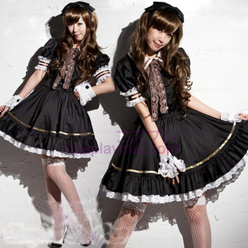 Svart Lovely Lolita Maid Outfit Miniskirt Cosplay dräkter