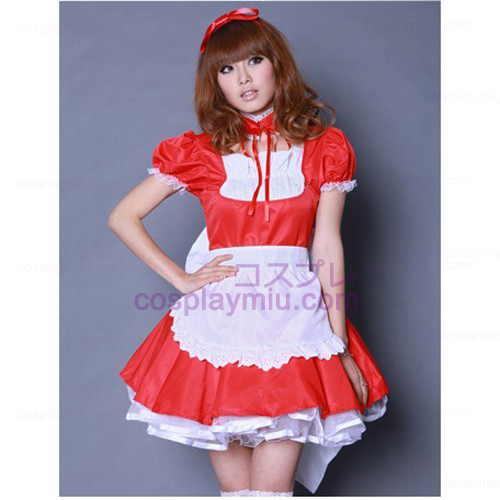 Red Bowknot Lolita Maid Outfit / Cosplay Maid Kostymer