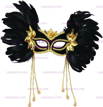 Venetian Mask Black W Fjädrar