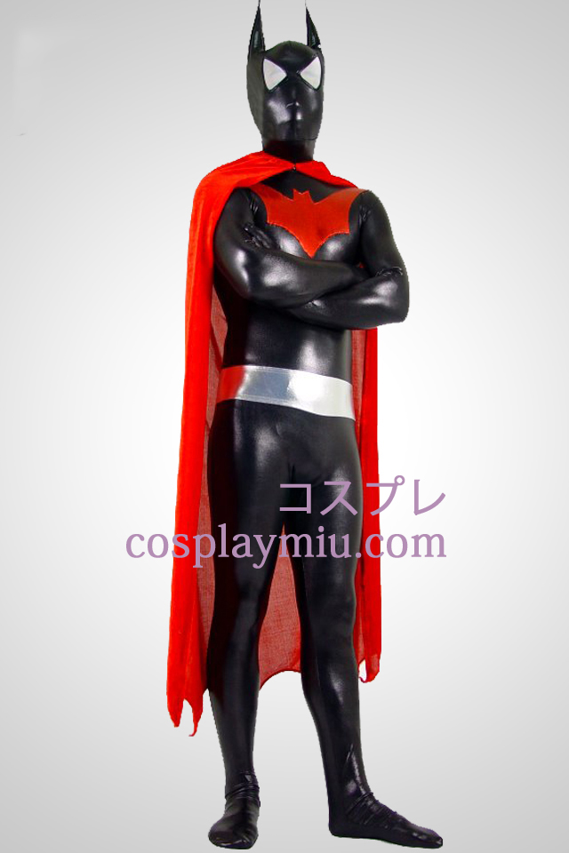 Metallskimrande Batman Zentai Suit med Red Kap