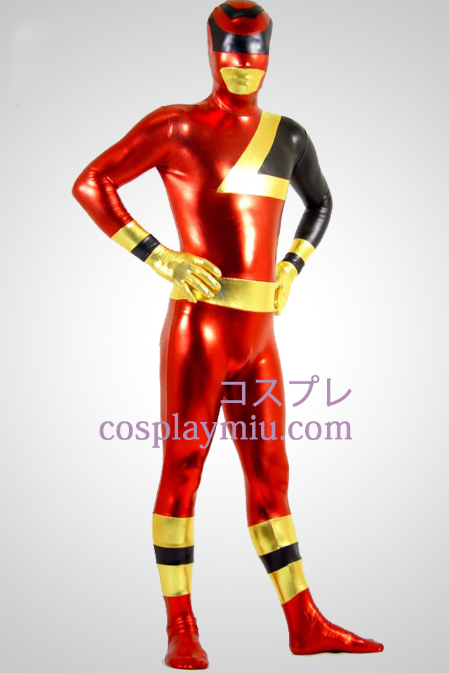 SPD Red Ranger metallskimrande Superhjälte Zentai Suit