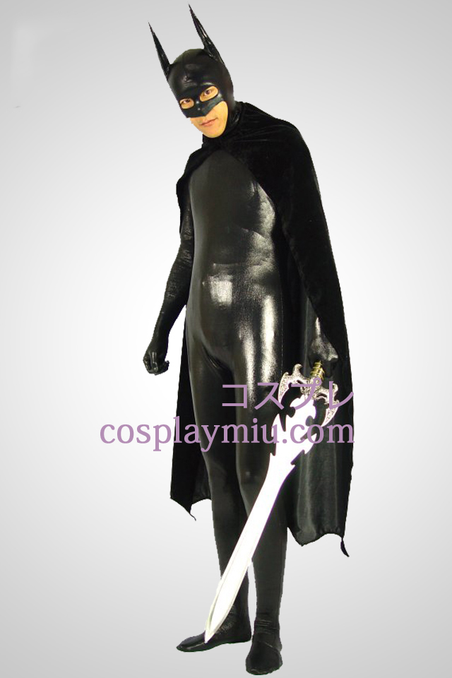 Svart Batman metallskimrande Superhjälte Zentai Suit