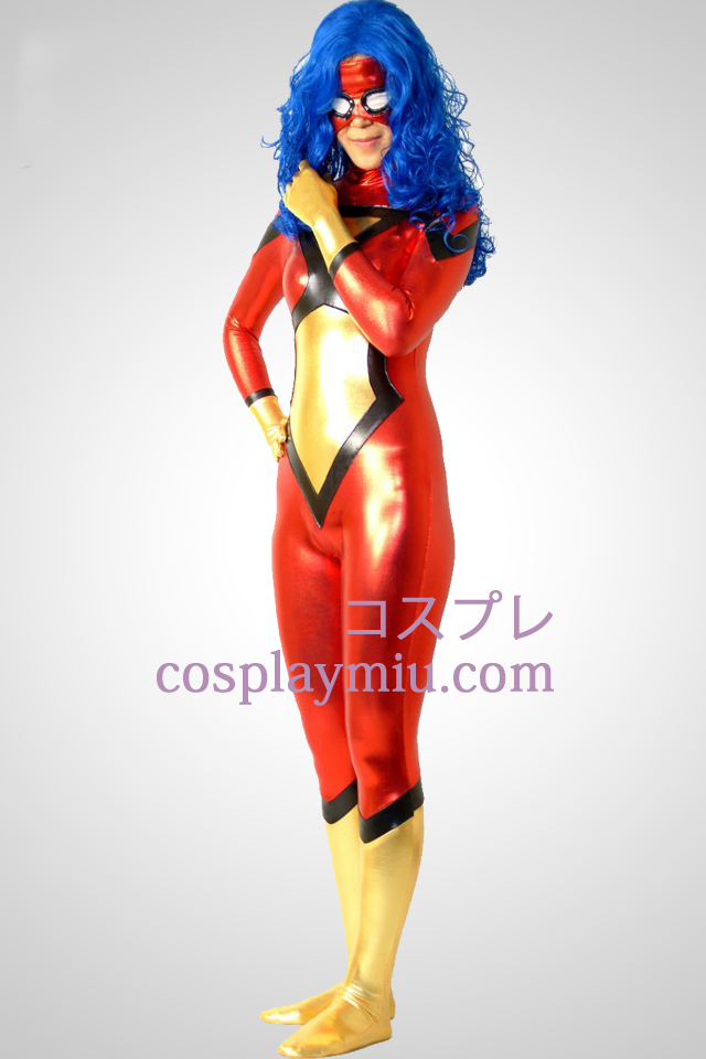 Spider-Kvinnor Jessica Drew metallskimrande Superhjälte Zentai Suit