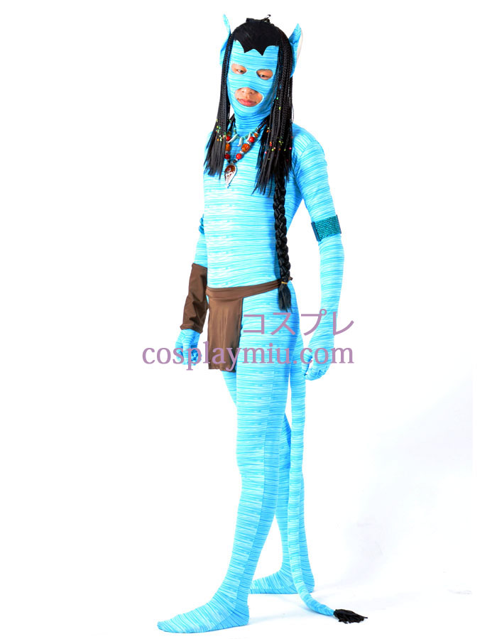 Blå Avatar Lycra Spandex Superhero Zentai med Peruk och tillbehör