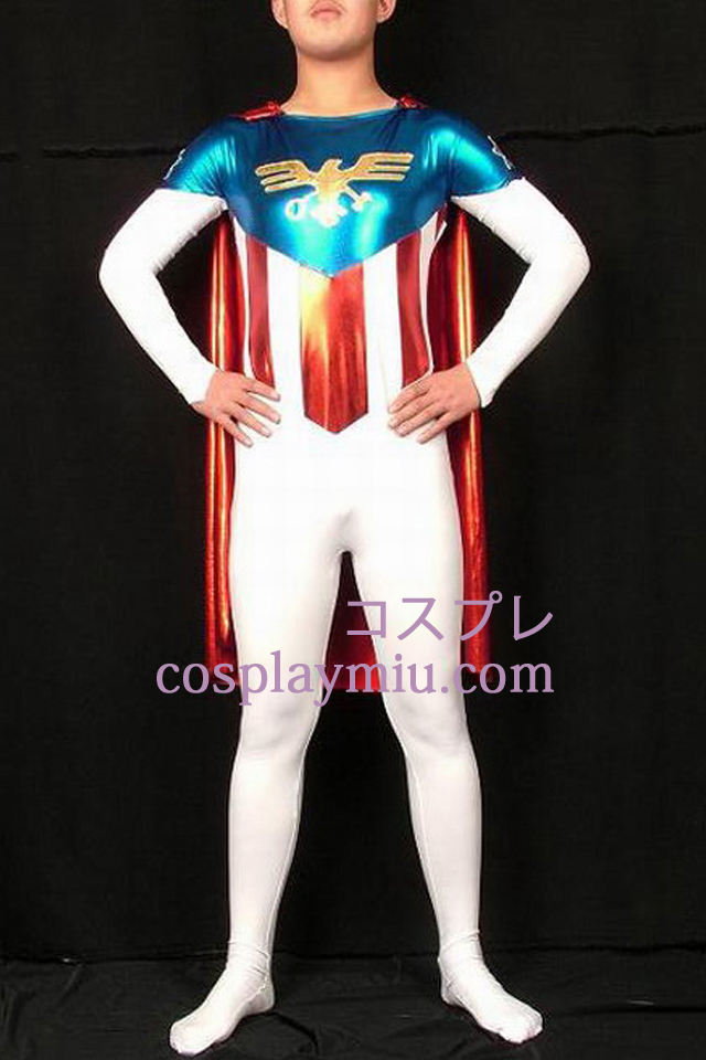 Flagga Superman Lycra och metallskimrande Superhjälte Zentai Suit