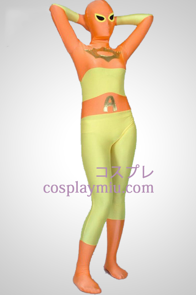 Orange och gul Lycra Spandex Superhjälte Zentai Suit