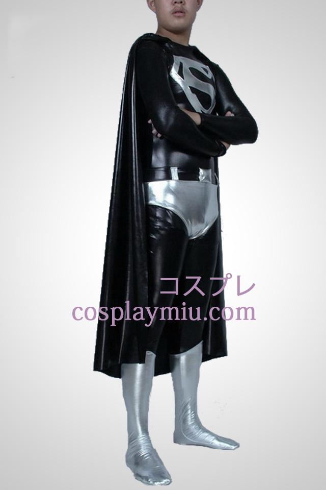 Black And White metallskimrande Superman Superhero Zentai