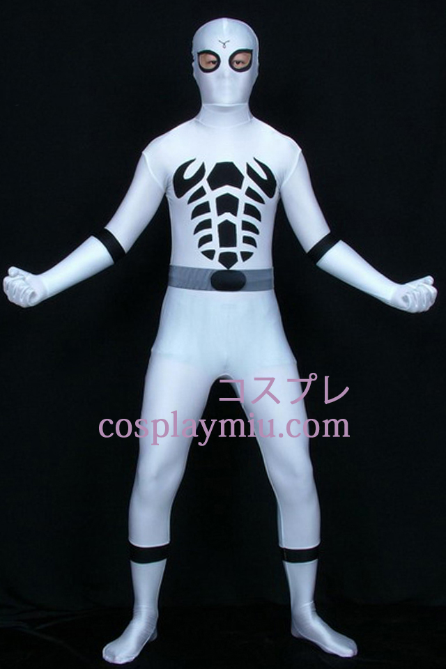 Vitt och svart Scorpion Pattern Lycra Superhjälte Zentai Suit