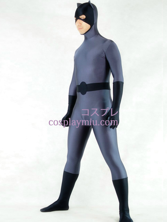 Grått och svart Lycra Spandex Batman superhjälte Zentai Suit