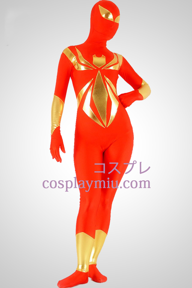 Rött och guld Lycra Spandex Unisex Superhero Zentai Suit