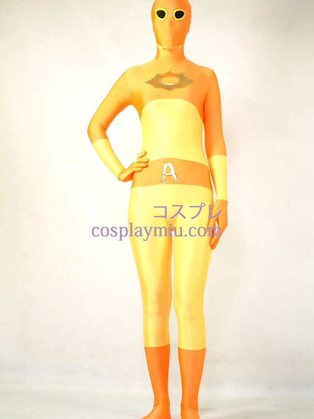 Gult och orange Lycra Spandex Zentai Suit
