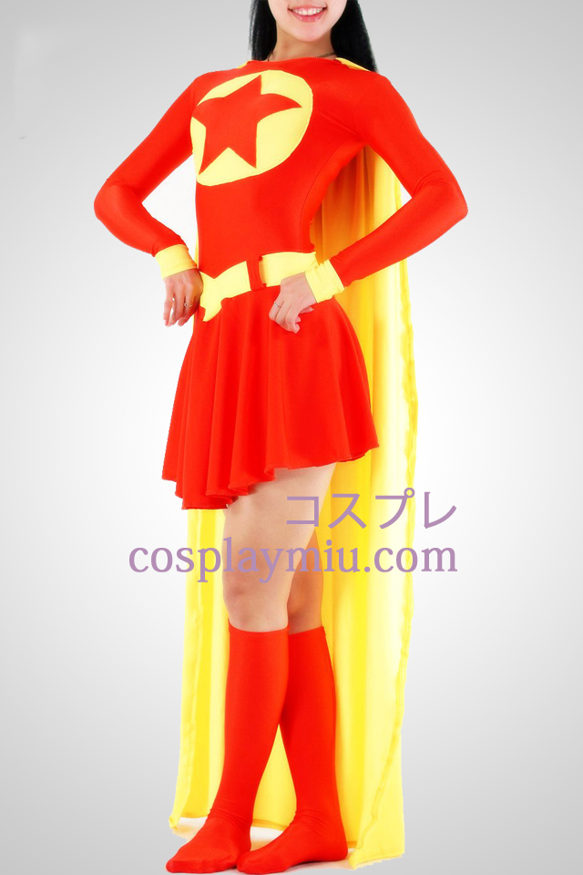 Röd och gul Super Woman Lycra Superhero Catsuit