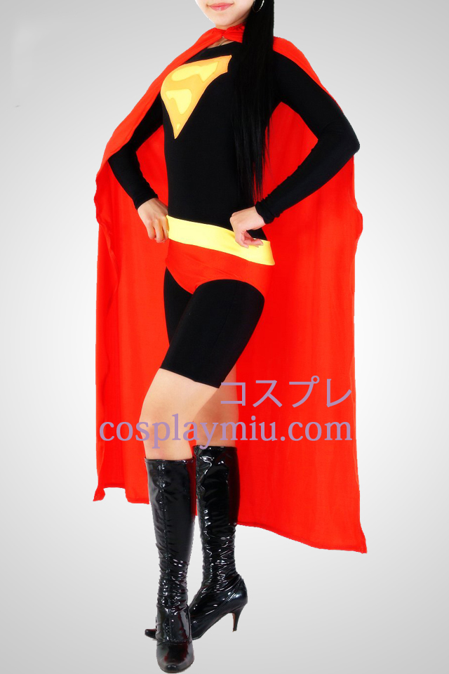 Rött och svart Super Woman Lycra Spandex Catsuit