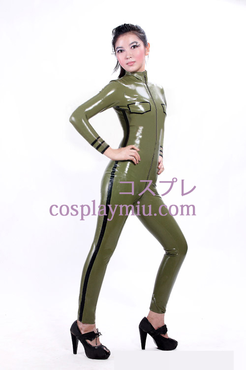 Army Green Sexy Front Open metallskimrande Catsuit
