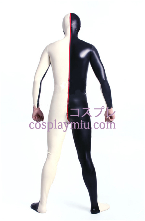 Svart Vit Lycra Spandex Zentai Suit med öppna ögon och mun