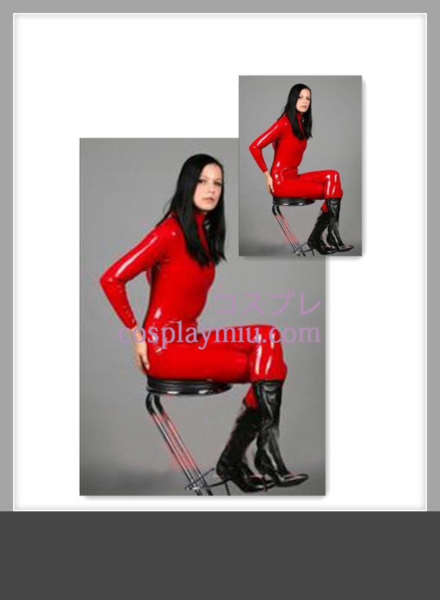 Red Full Body Täckt Långärmat Kvinna Latex Kostym
